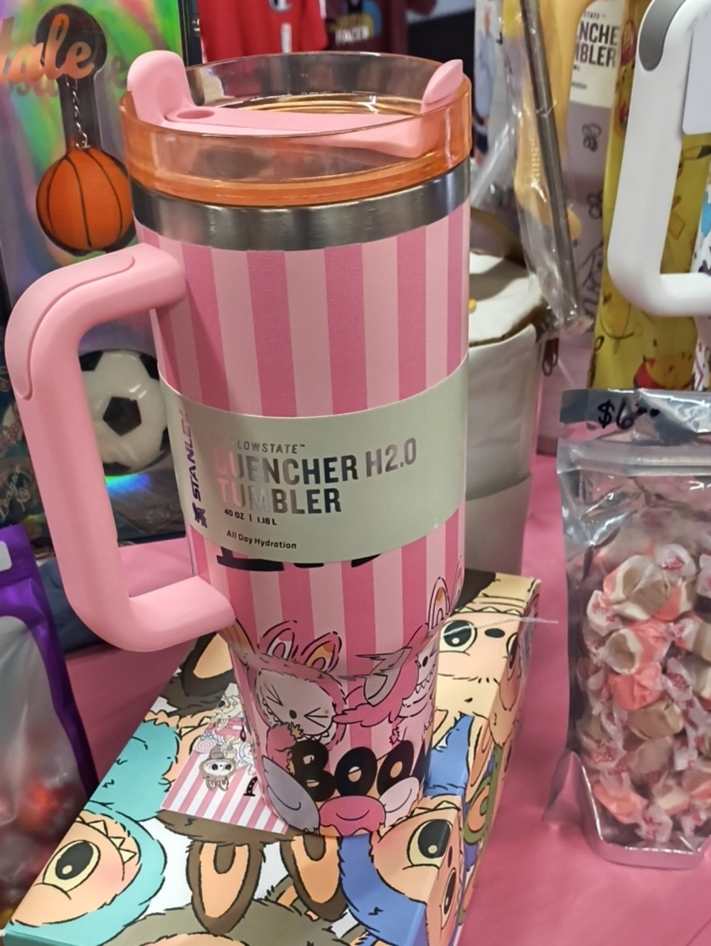 Stanley Pink Striped Quencher H2.0 Tumbler with Handle